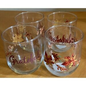 Stemless Wine Glasses Grateful 16.8 Oz‎  Autumn Leaves Beverage , Set Of 4